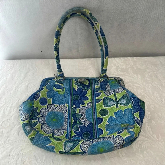 Vera Bradley "Doodle Daisy" Frame Purse Blue Floral Medium Size - Picture 2 of 10